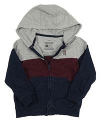 Šedo-vínovo-tmavomodrá propínací mikina s kapucí Soulcal