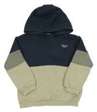 Tmavomodro-béžovo-khaki lehce zateplená mikina s nápisom a kapucňou C&A