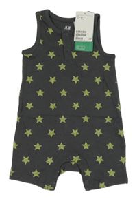 Nový - sivý kraťasový overal so zelenými hviezdami H&M