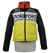 Dámská černo-bílo-žlutá šusťáková zimní bunda s nápisem Polaroid
