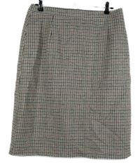 Dámská barevná kostkovaná pouzdrová vlněná sukně s rozparkem