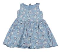 Modré bavlnené šaty s jednorožcami a duhami Kiki&Koko