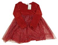 Nové - Červené žinylkové šaty s tylovou sukní H&M