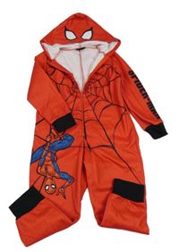 Červená fleecová kombinéza so Spidermanem a kapucňou