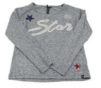 Modré melírované úpletové triko s nápisem 