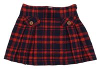 Červeno-tmavomodrá kockovaná vlnená sukňa Tu