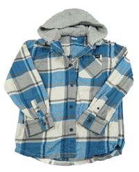 Modro-biela kockovaná košeľová bunda s kapucňou River Island