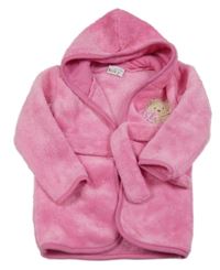 Ružový chlpatý župan s medvedíkom a kapucňou