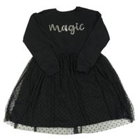 Čierne teplákovo/tylové šaty s nápisom Tu