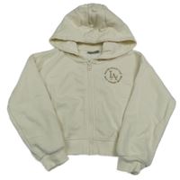 Smetanová propínací crop mikina s nápisem a kapucí Matalan