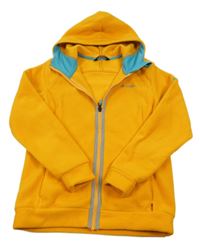 Pomerančová fleecová prepínaci mikina s nápisom a kapucňou