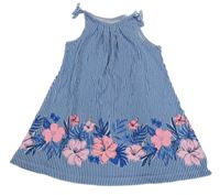 Modro-biele pruhované bavlnené šaty s kvietkami C&A