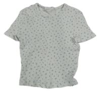 Biele rebrované crop tričko s kvítky