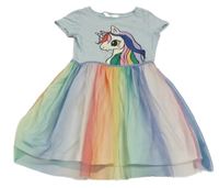Světlemodré bavlněno/tylové šaty s jednorožcem H&M