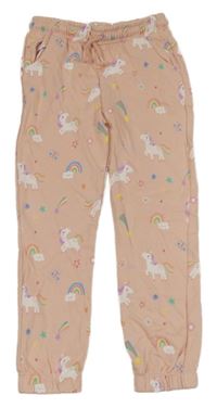 Světlerůžové tepláky s jednorožci a duhami F&F
