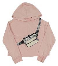 Svetloružová crop mikina s ledvinkou a kapucňou C&A