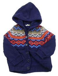 Tmavomodro-farebný prepínaci podšitý sveter so vzorom a kapucňou John Lewis