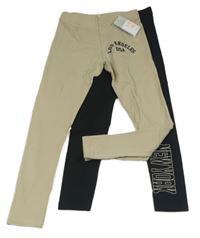 2x - Béžové + černé legíny s nápisy Primark