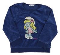 Tmavomodrá plyšová mikina so Šmoulinkou