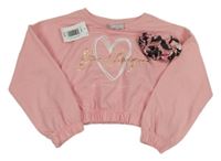 Nové - 2set - Broskvová crop mikina so srdíčkem + gumička Matalan