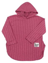 Ružovo-sivý melírovaný rebrovaný sveter s kapucňou