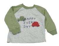 Šedo-khaki triko s auty a nápisem