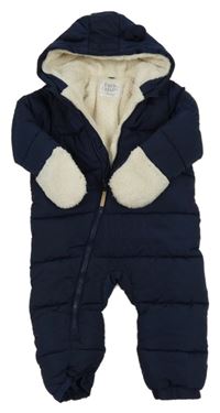 Tmavomodrá šusťáková zimní kombinéza s kapucí F&F