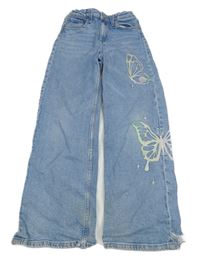 Svetlomodré wide rifle s motýly H&M