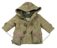 Nové - Béžová fleecová zateplená bunda s kapucí + rukavice Topolino