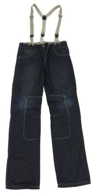 Tmavomodré rifle s odepínacími kšandami Okaidi