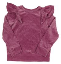 Ružová zamatová rebrovaná mikina s volánikmi Little Kids