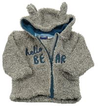 Sivá huňatá prepínaci mikina s nápisom a kapucňou Lupilu