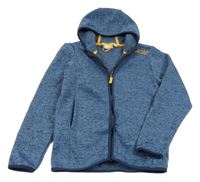 Modro-černá melírovaná pletená propínací mikina s nápisem a kapucí Kids