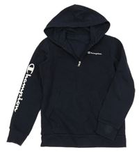 Tmavomodrá mikina s logem a kapucí Champion