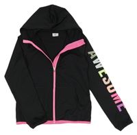 Černo-neonově růžová propínací sportovní mikina s nápisem a kapucí H&M