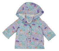 Světlemodro-fialová šusťáková jarní bunda s mráčky a kapucí