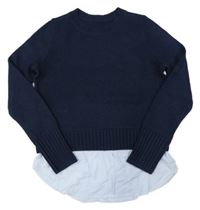 Tmavomodrý sveter so všitou halenkou H&M