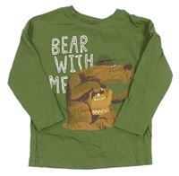 Khaki tričko s medvěďom a nápismi Tu