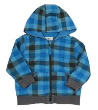 Modro-tmavošedý kostkovaný fleecový bomber s kapucňou Topolino