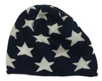 Tmavomodrá pletená čapica s bielými hviezdičkami H&M