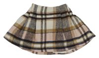 Bielo-hnedo-svetloružová -tmavohnedá kockovaná vlnená sukňa St. Bernard