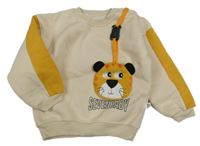 Světlebéížovo-horčicová tepláková mikina s 3D tigrom