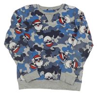 Sivo-modrá army melírovaná vianočná mikina so Santy PEP&CO