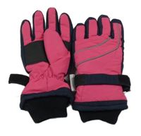 Tmavorůžovo/tmavomodré šusťákové zimní prstové rukavice Topolino