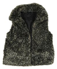 Sivo-čierna vzorovaná kožušinová podšitá vesta Zara