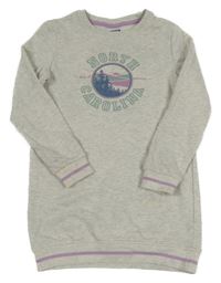 Světlešedá melírovaná tepláková šatová tunika s lesem a nápisy POCOPIANO