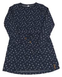 Tmavomodré melírované květované teplákové teplé šaty YIGGA