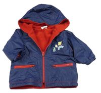 Tmavomodrá nepromokavá jarní bunda se zvířátky a kapucí