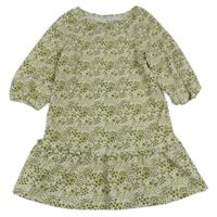 Bílo-olivové kytičkované vzorované šaty s volánkem Nutmeg