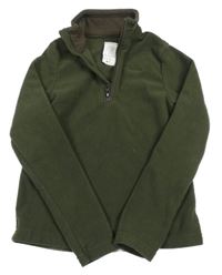 Tmavokhaki fleecová funkčná mikina s logom SOLOGNAC